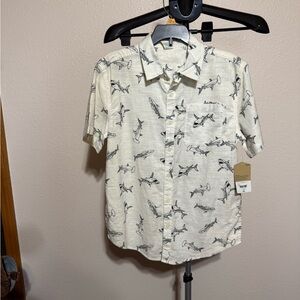 Kids Shark Print Short Sleeve Shirt - Cream